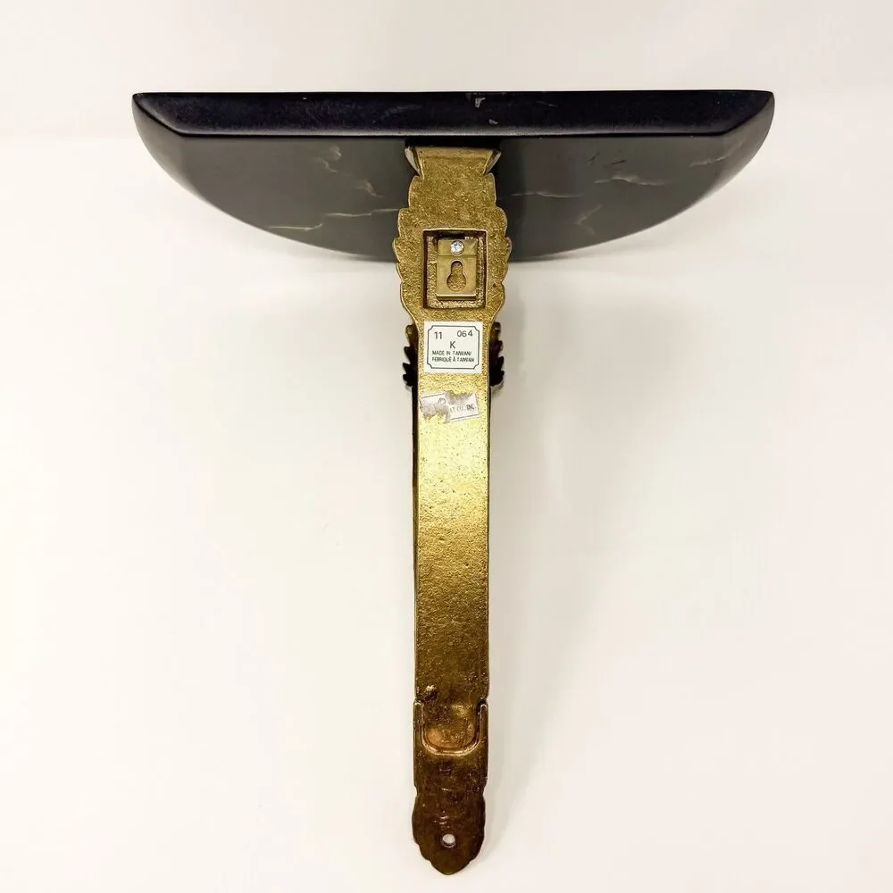 Vintage Bombay Co Hollywood Regency Brass Faux Marble Wall Shelf Sconce Decor